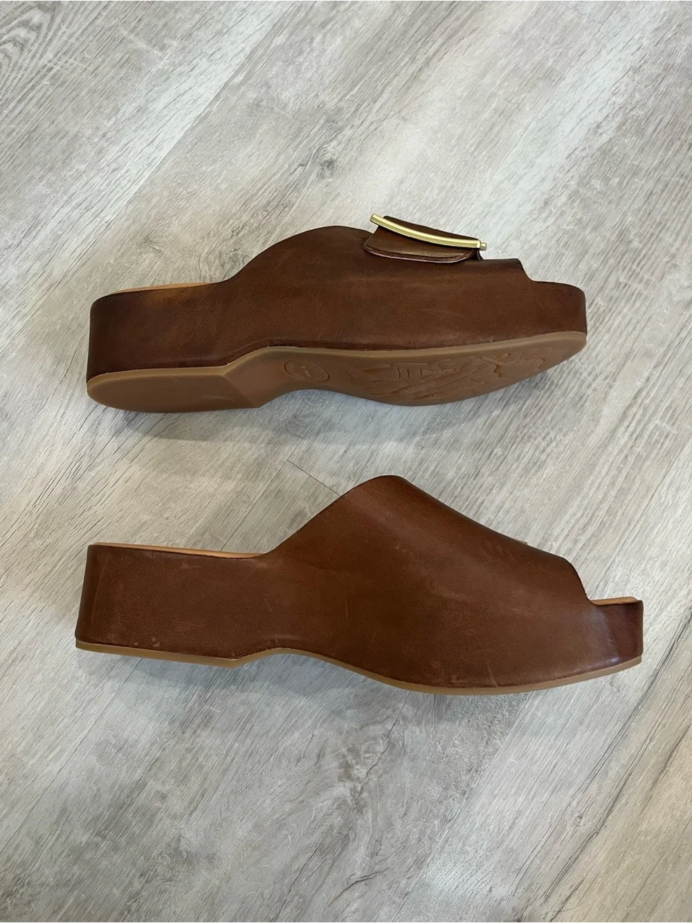Kork-Ease York Brown Leather Platform Slide Sandals 9 New NWOB Comfort Modern